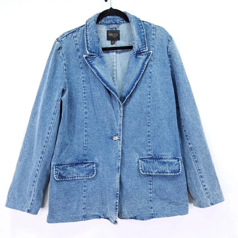 Republic Truth Women’s Denim Blazer Size Large Jean Jacket With Pockets